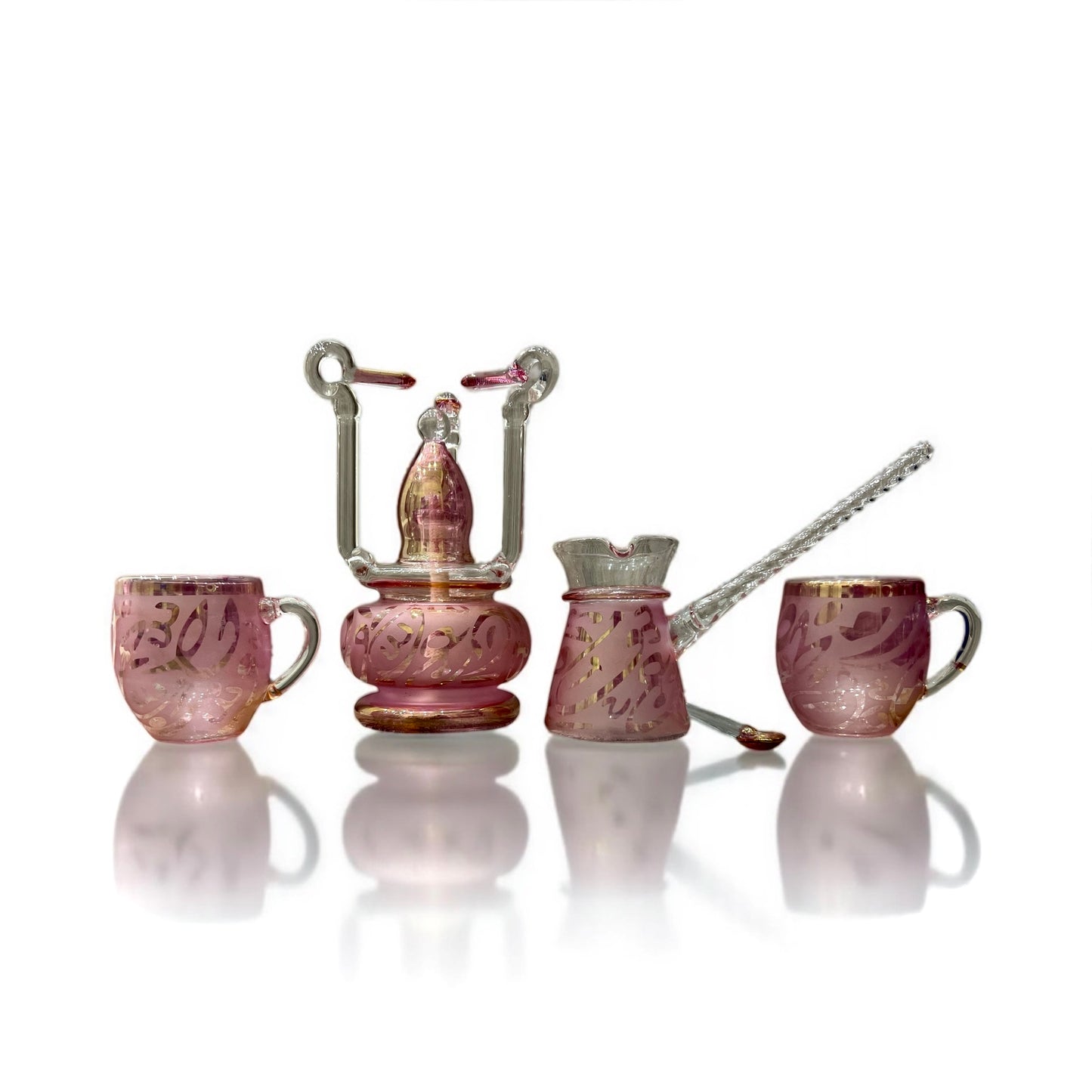 Pyrex coffee set colored calligraphy letters