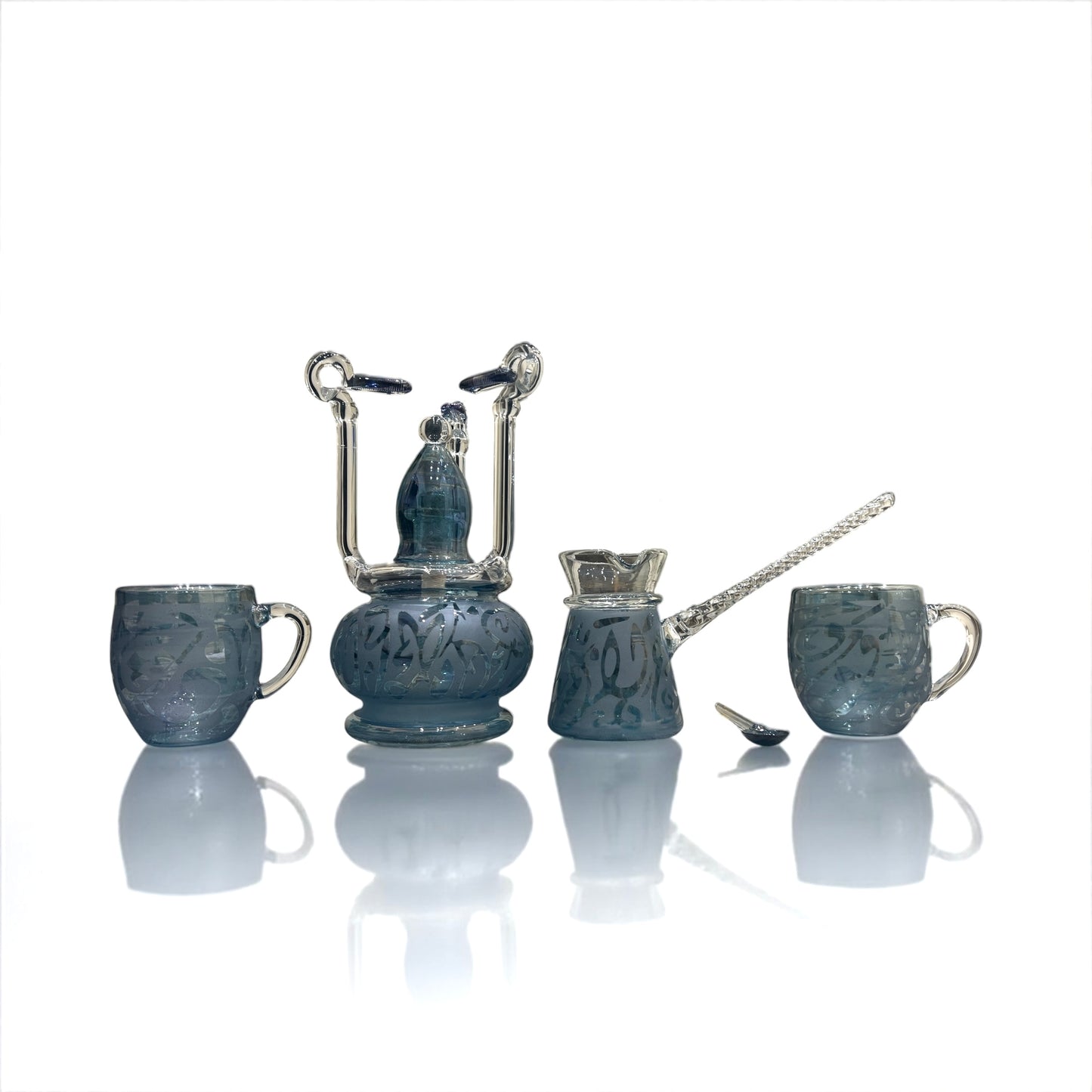 Turkish coffee pyrex set letters BLUE with 250 gm of coffee