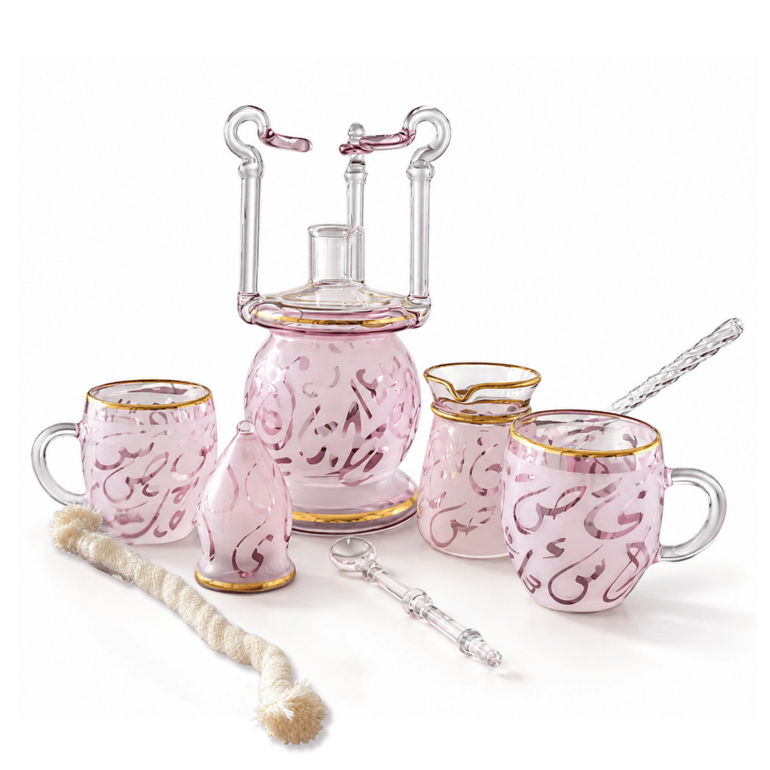 Pyrex coffee set colored gold touch pink