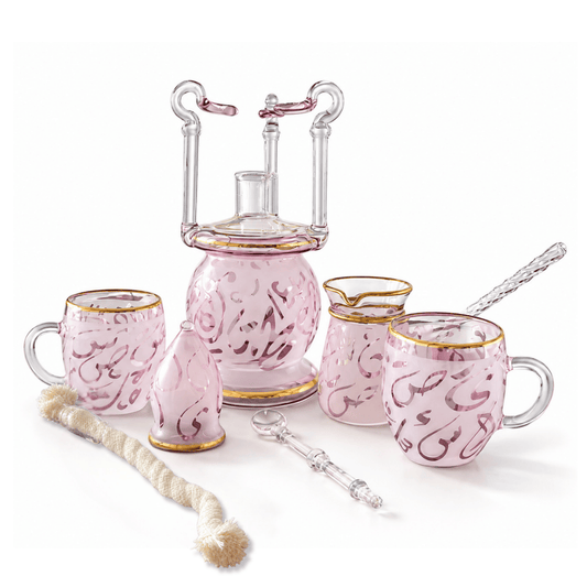 Pyrex coffee set colored gold touch pink