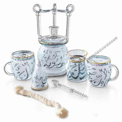 Pyrex coffee set colored gold touch blue
