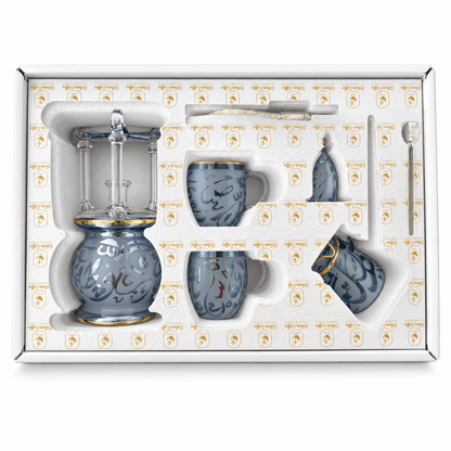Pyrex coffee set colored gold touch blue