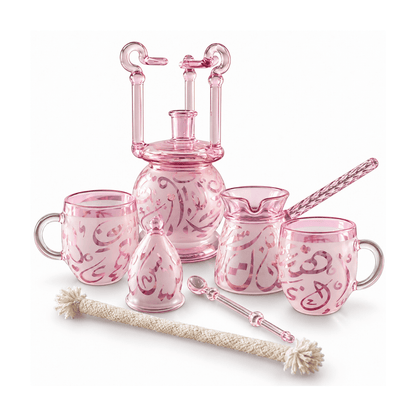 Pyrex coffee set Arabic letters_ pink