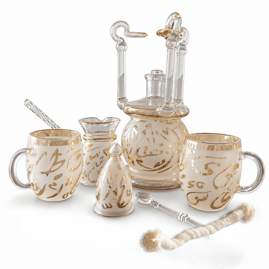 Pyrex coffee set colored gold touch honey