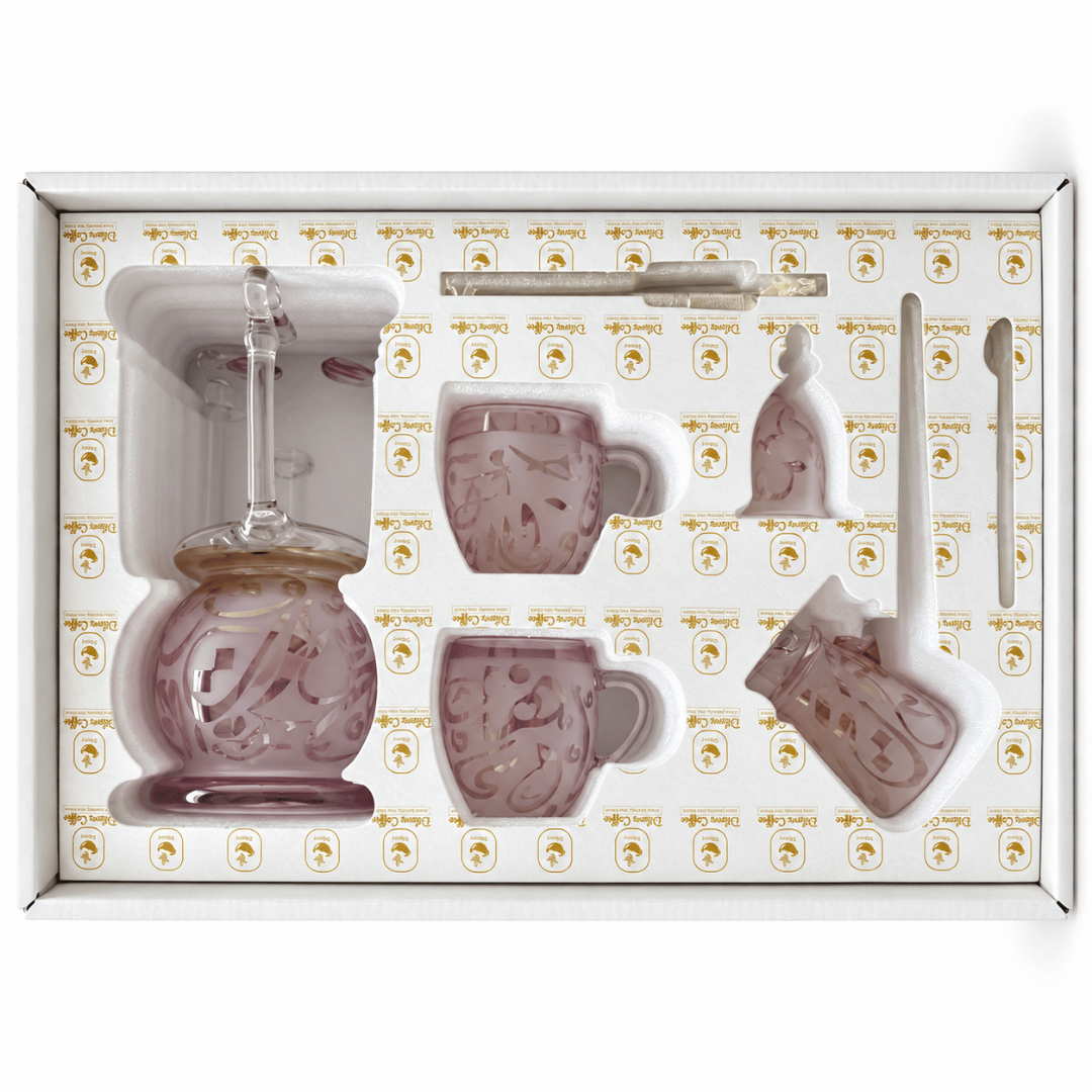 Pyrex coffee set colored gold touch pink