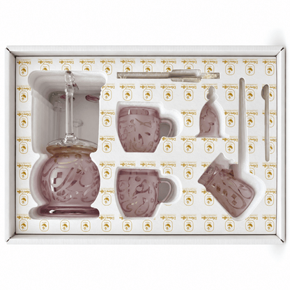 Pyrex coffee set colored gold touch pink