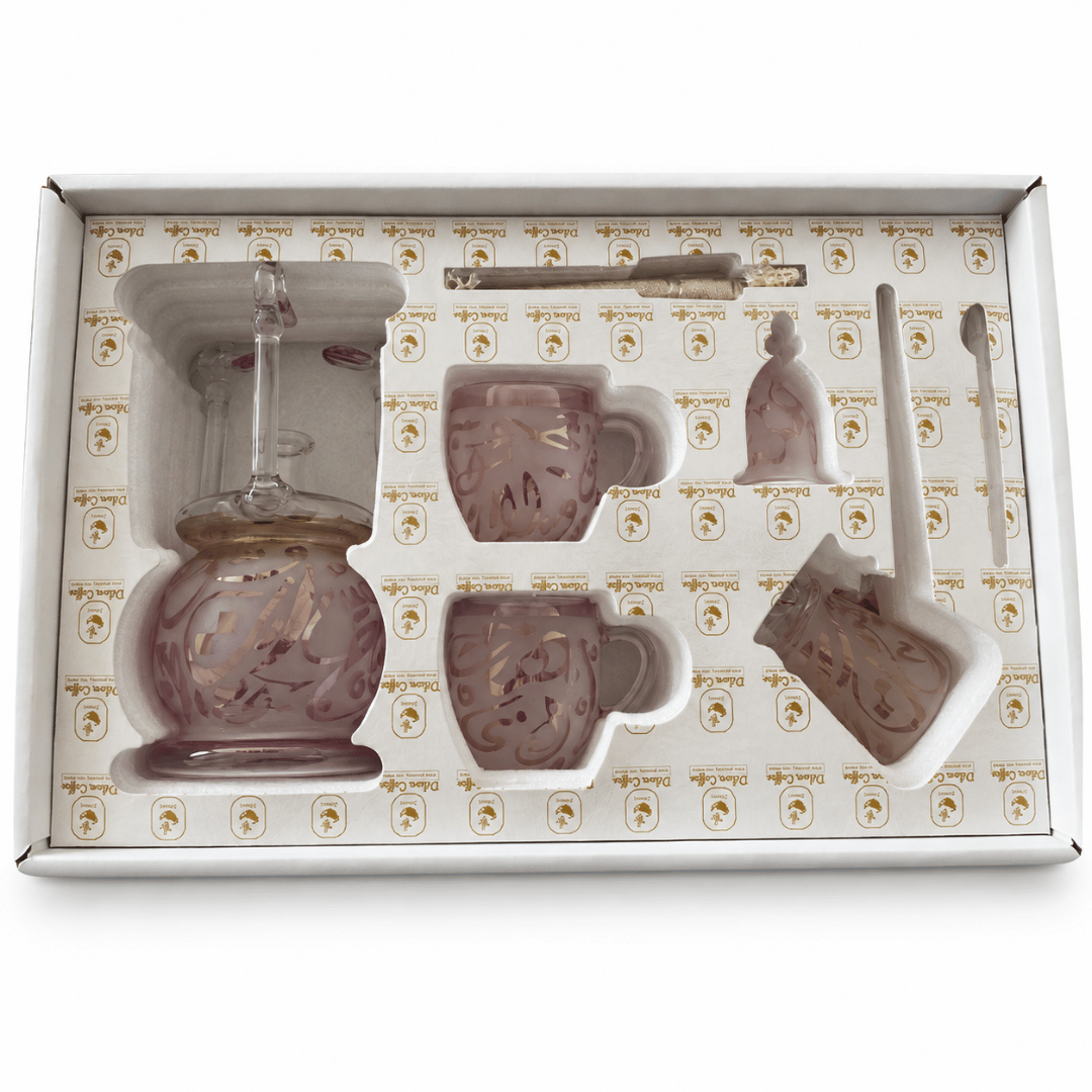Pyrex coffee set Arabic letters_ pink