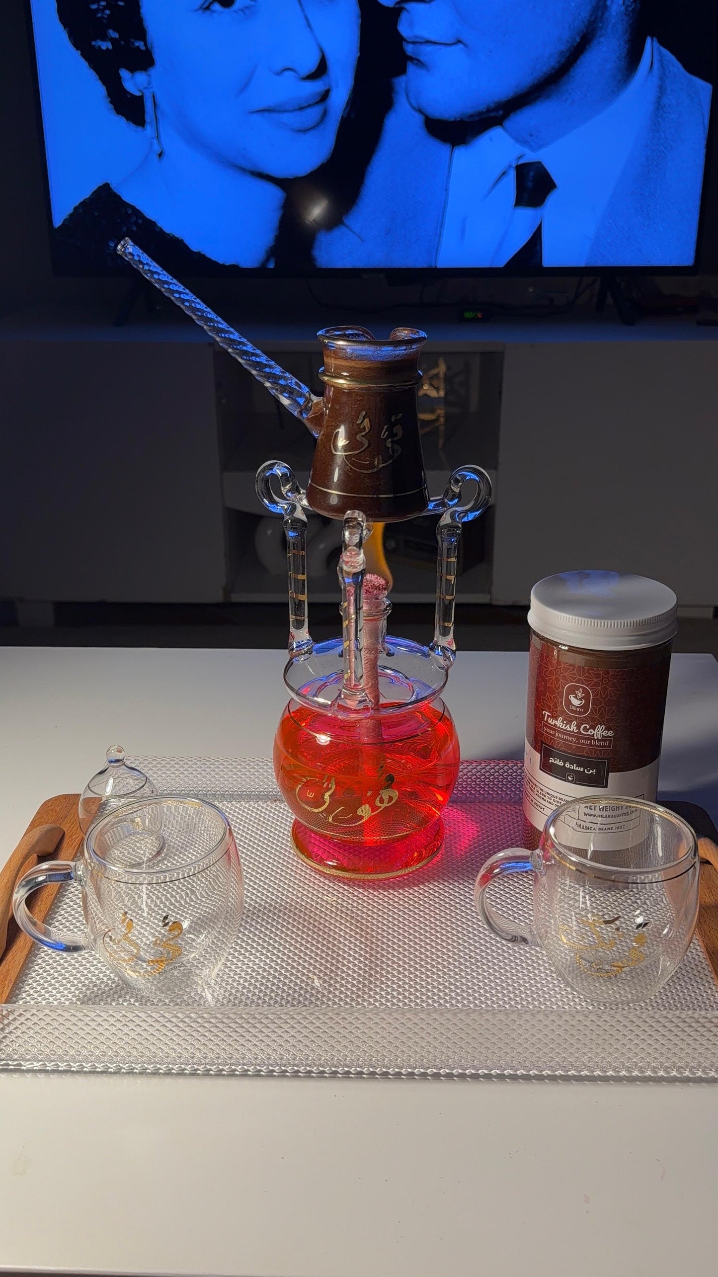 طقم قهوتي و قهوتك بايركس حراري خط عربي بماء الذهب