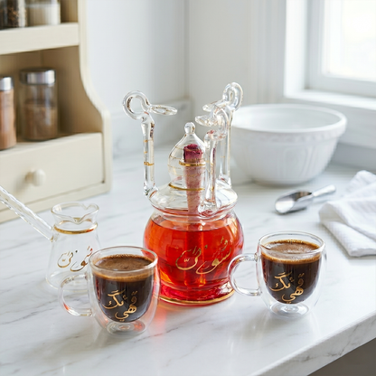Kahwaty & kahwatak pyrex coffee set golden arabic calligraphy