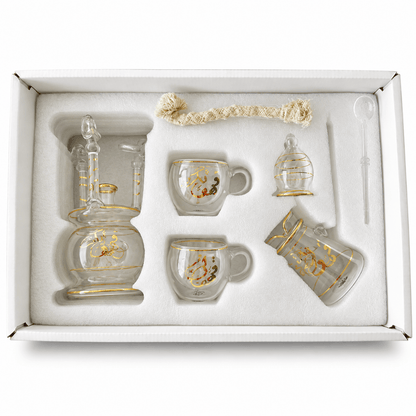 Kahwaty & kahwatak pyrex coffee set golden arabic calligraphy