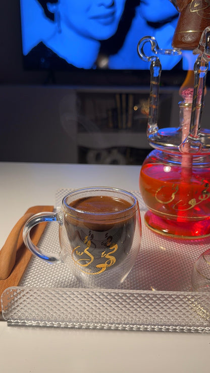 Kahwaty & kahwatak pyrex coffee set golden arabic calligraphy