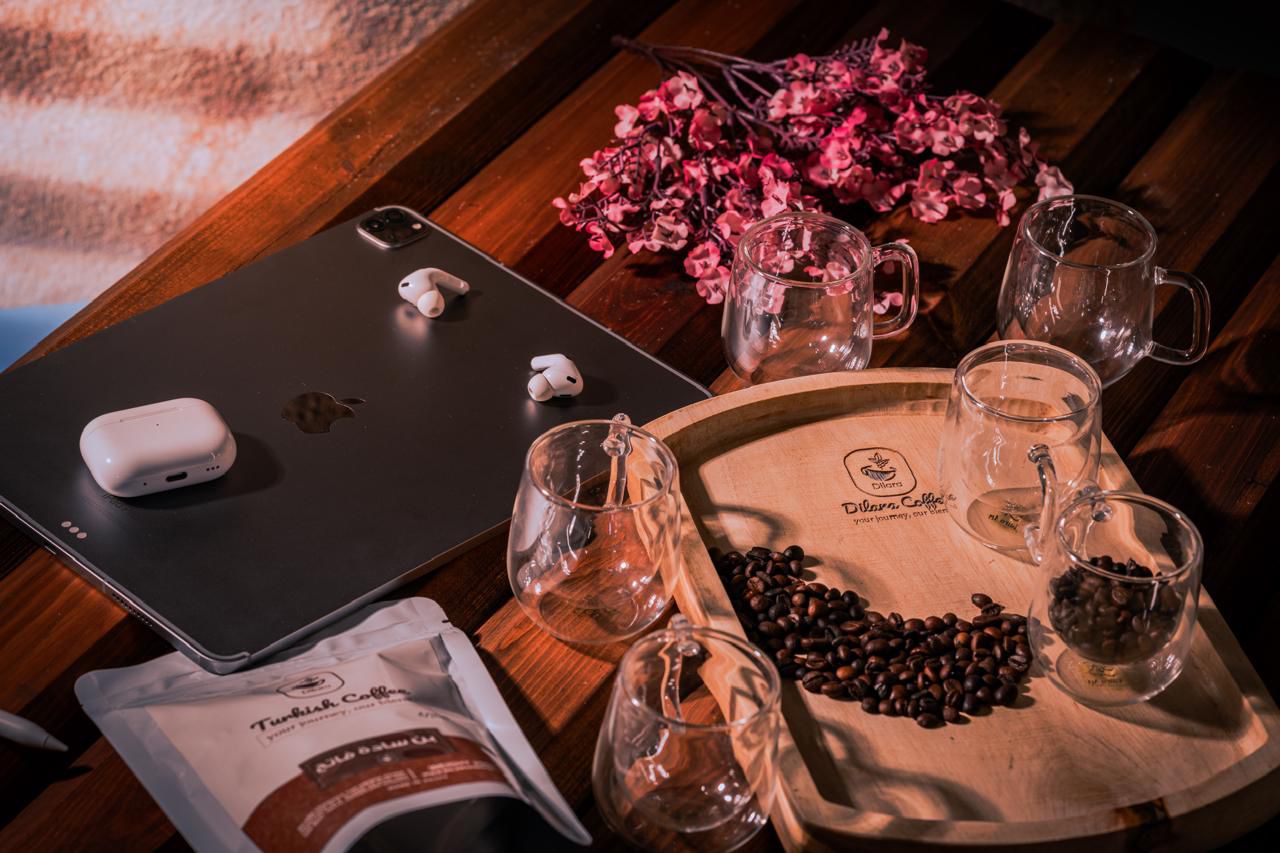 صينيه خشب زان مع 2 كوب دبل جلاس