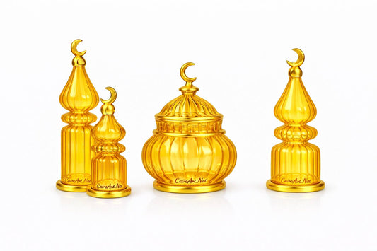 طقم ديكور رمضان 5 قطع من زجاج بايركس مصنوع يدويًا