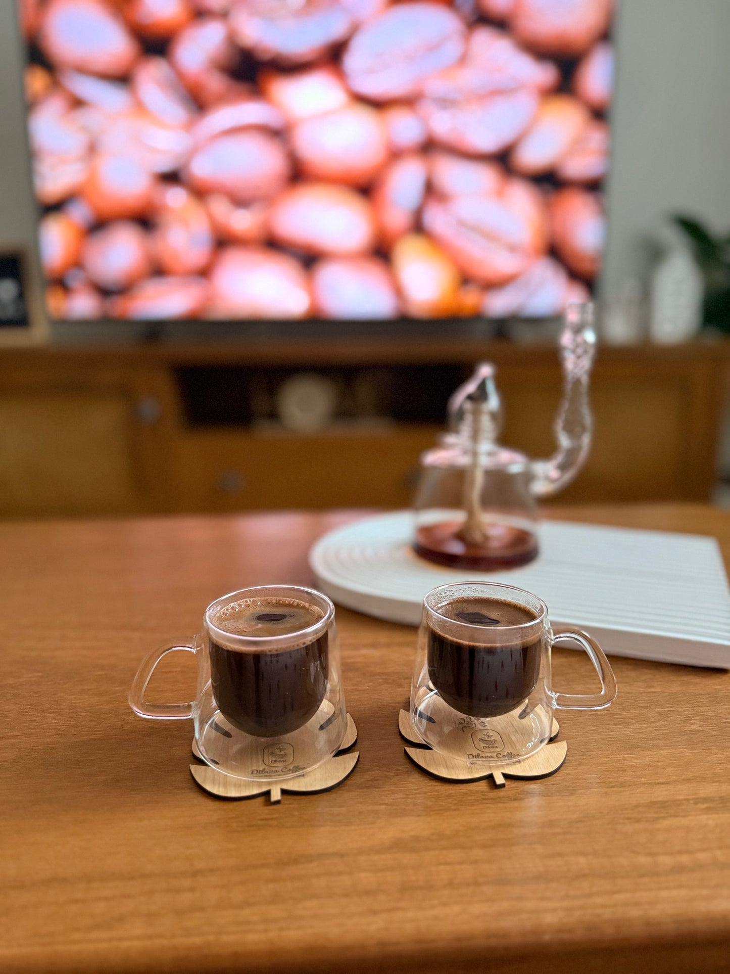 Handcrafted hanging glass coffee set